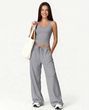 Жіночий прогулянковий костюм Nordvik Urban-Flow: Широкі штани Palazzo та моделюючий топ Halter-Neck Grey