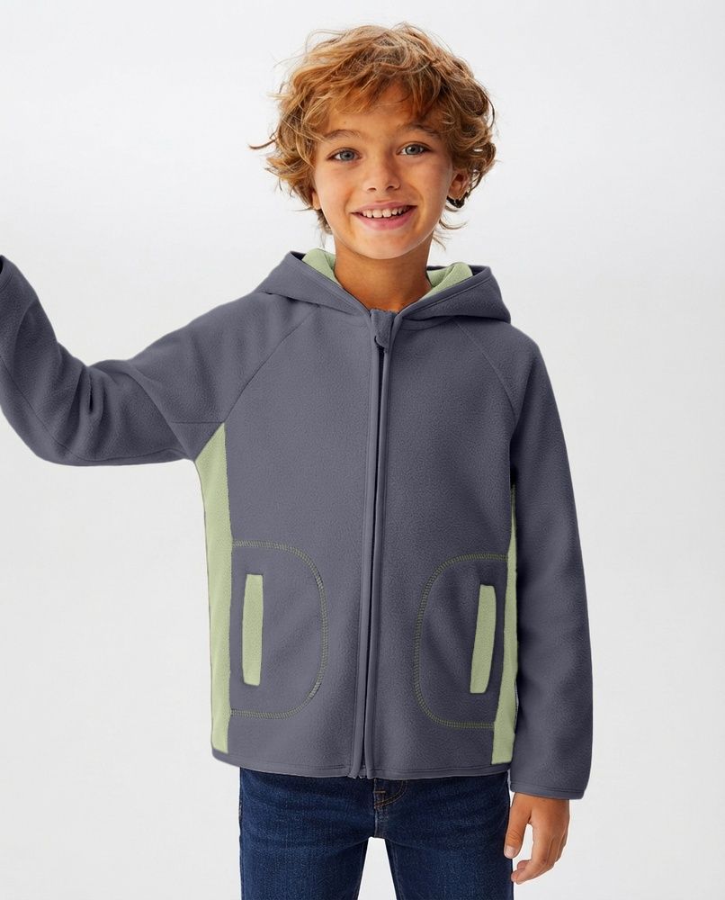 Детская флисовая толстовка с капюшоном Nordvik kids Arctic Shield на молнии Navy-Green, 120