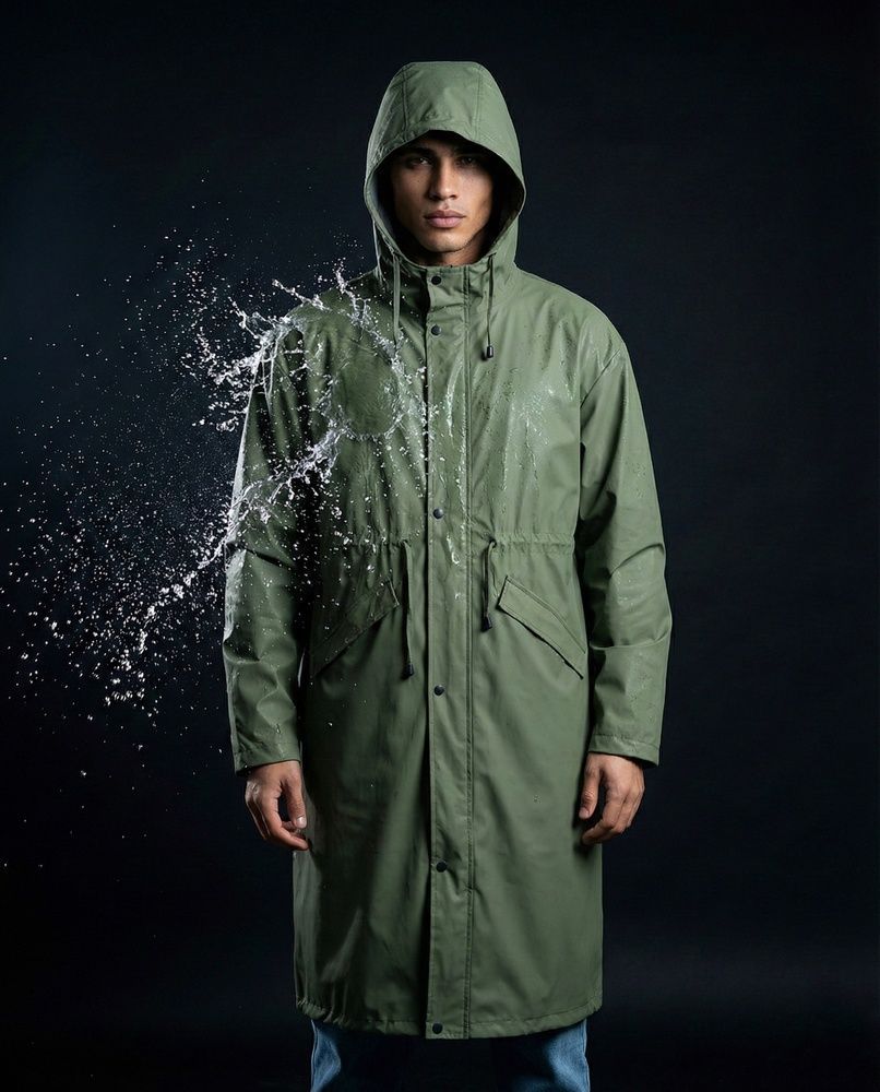 Мужской штормовой плащ-дождевик Nordvik Urban Storm Forest Green удлиненного кроя на молнии с глубоким капюшоном, One size