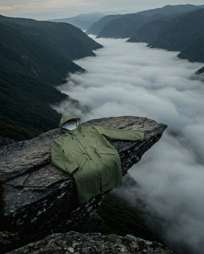 Мужской штормовой плащ-дождевик Nordvik Urban Storm Forest Green удлиненного кроя на молнии с глубоким капюшоном, One size