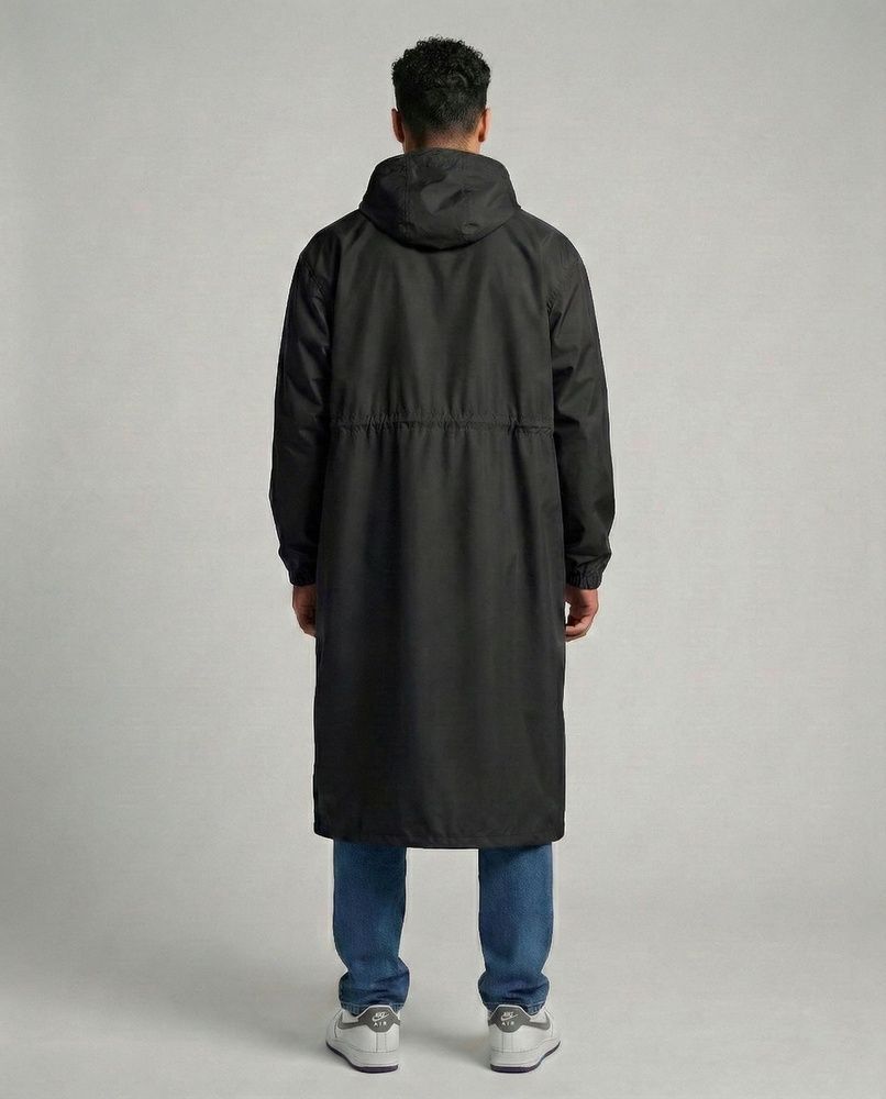 Мужской штормовой плащ-дождевик Nordvik Urban Storm Deep Black удлиненного кроя на молнии с глубоким капюшоном, One size
