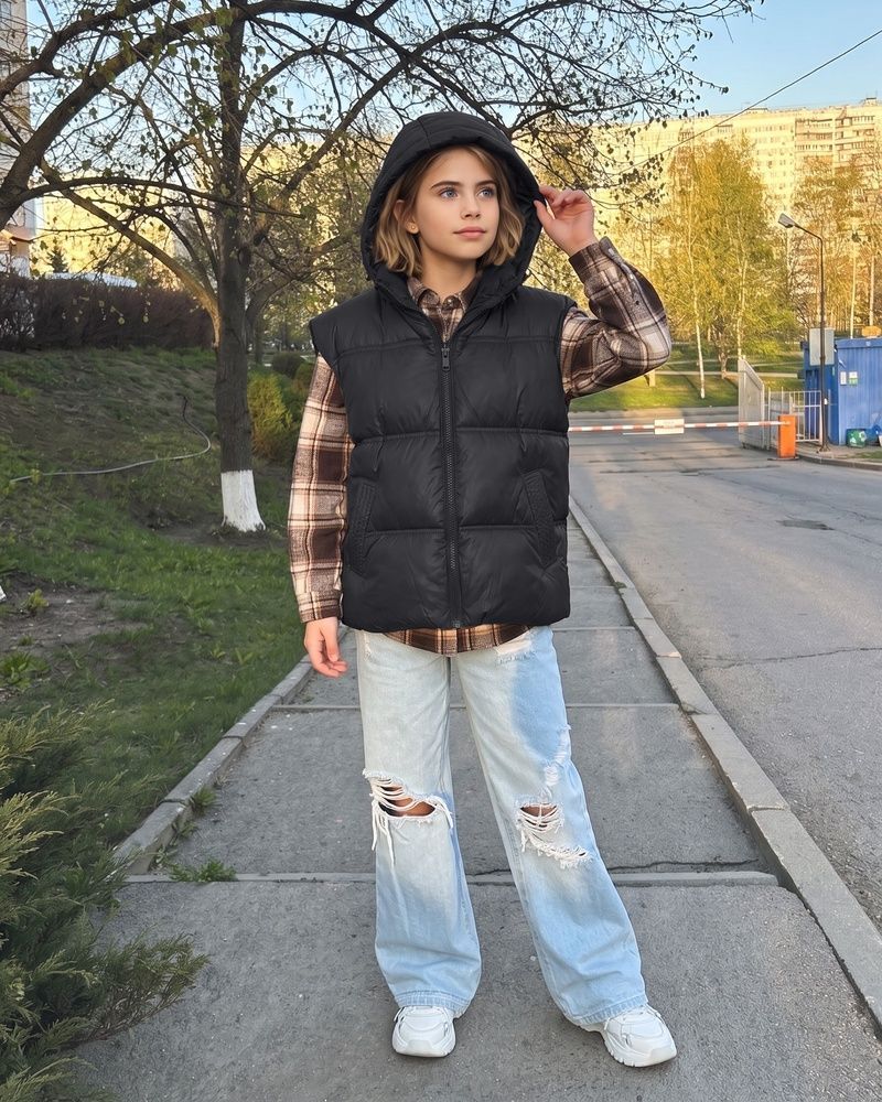 Дитячий утеплений жилет LAREN kids Urban Shield з капюшоном Weather-Guard Black, 130