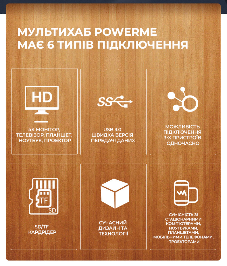 USB-хаб для ноутбуĸа PowerMe Multihub 6 in 1 (PWM-61001) - BERI.UA ...